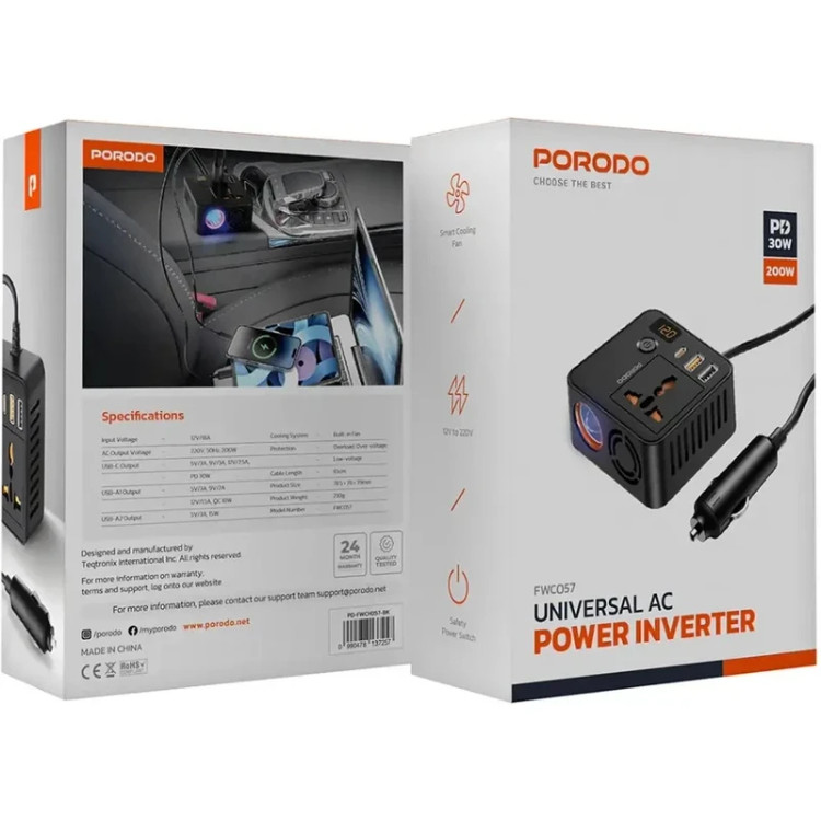 مبدل برق خودرو پرودو مدل Universal PD-FWCH057 200W